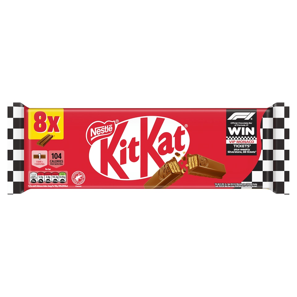 image 1 of KitKat 2 Finger Milk Chocolate Biscuit Bars 8 Pack Multipack 165.6g