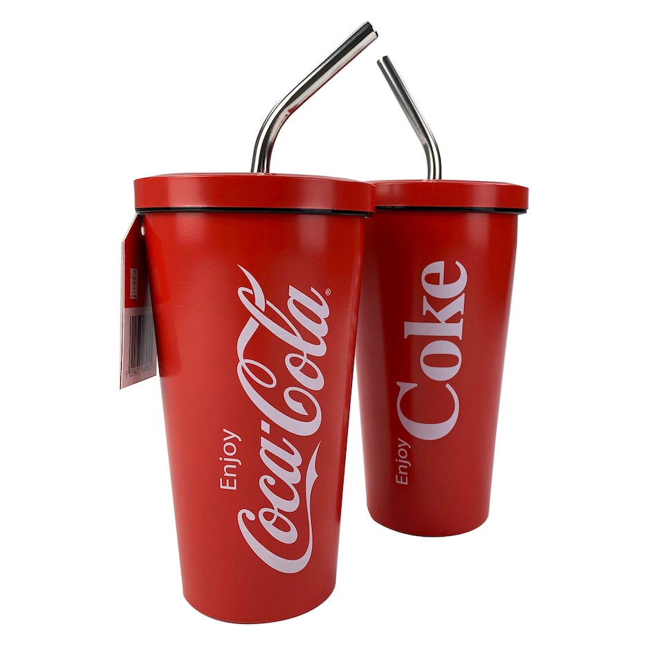 image 1 of COCA-COLA STAINLESS STEEL TRAVEL MUG WITH STRAW