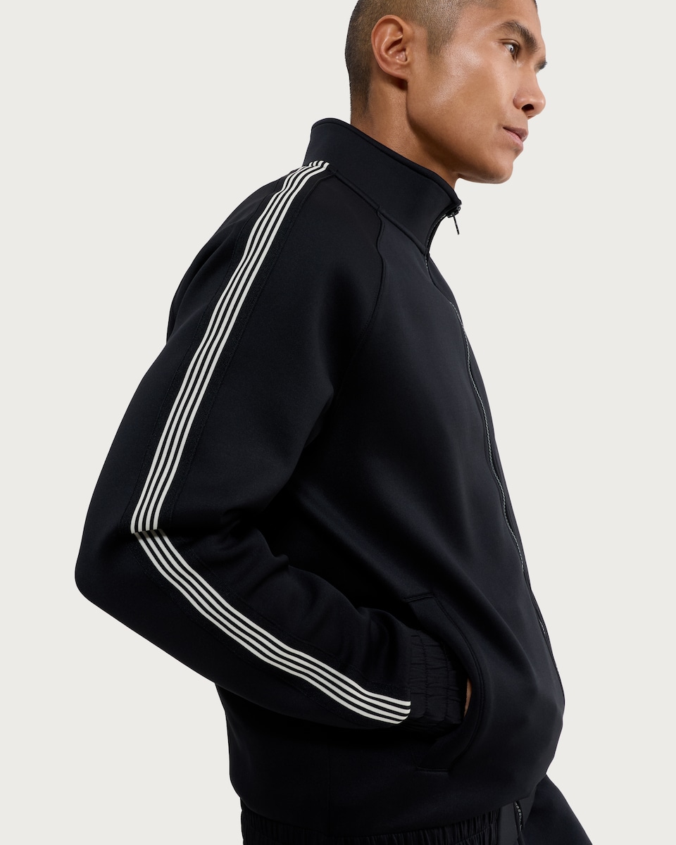 image 1 of F&F Striped Sleeve Zip Up Jacket in Black