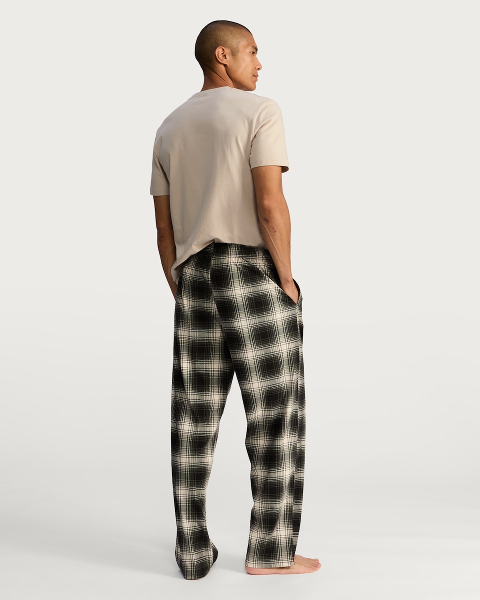 image 1 of F&F Check Print Fleece Bottom Pyjama Set in Stone