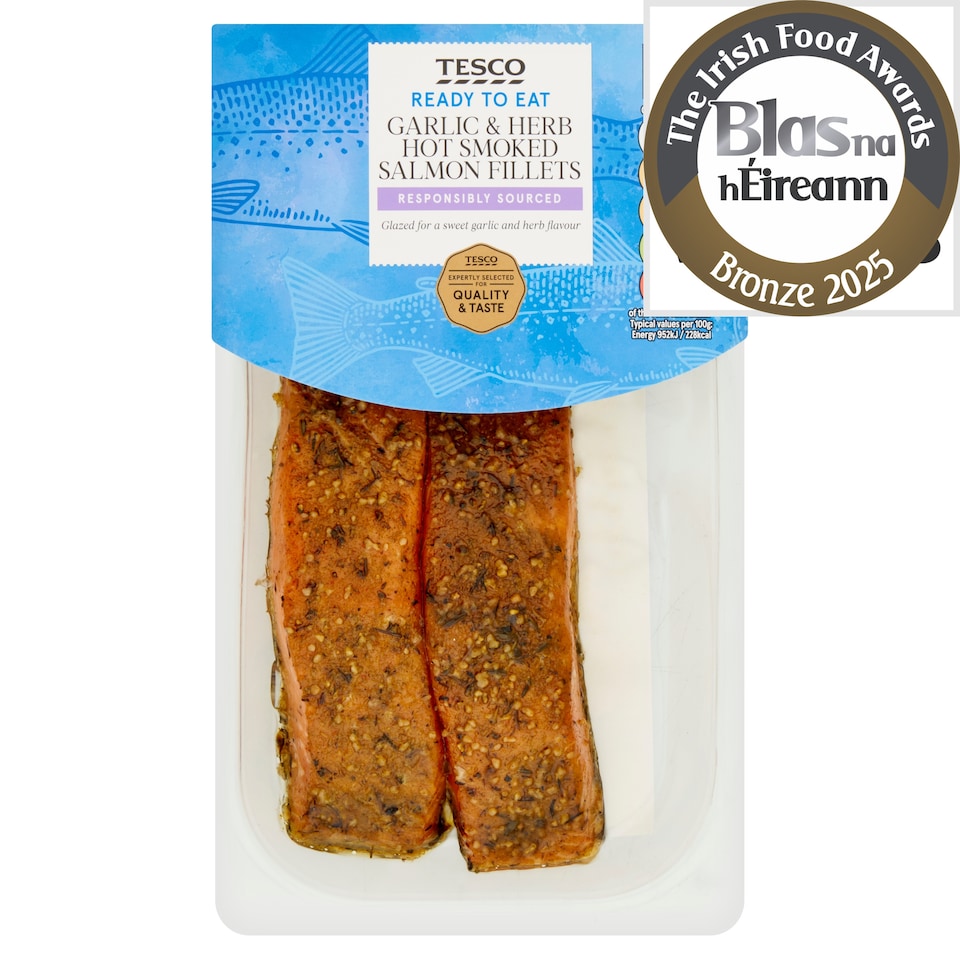 Tesco Garlic & Herb Hot Smoked Salmon Fillets 180g