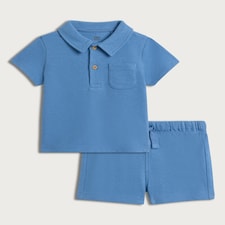 F&F Baby 2-Piece Pure Cotton Polo Shirt and Shorts Set in Blue