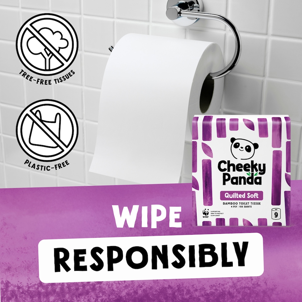 image 1 of Cheeky Panda Quilted Soft Sustainable Bamboo Toilet Tissue, 9 Rolls, 155 Sheets, 4 Ply