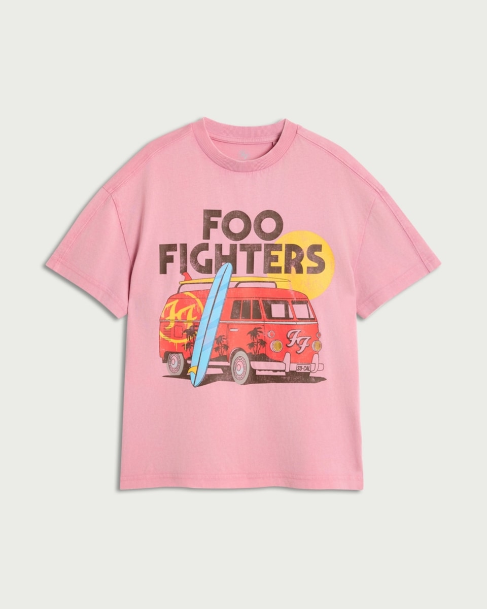 image 1 of Foo Fighters Pure Cotton Surf Van T-Shirt in Pink