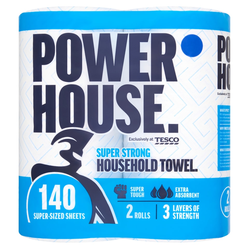 TESCO POWERHOUSE Super Strong Household Towel 2 Rolls 
