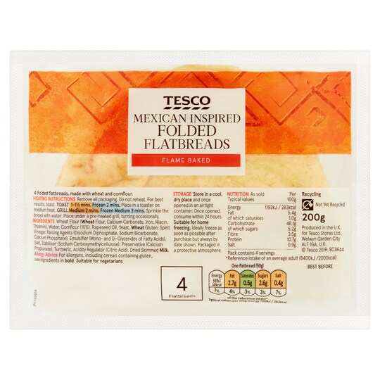 Tesco Mexican Folded Flatbread 4 Pack 200G Tesco Groceries