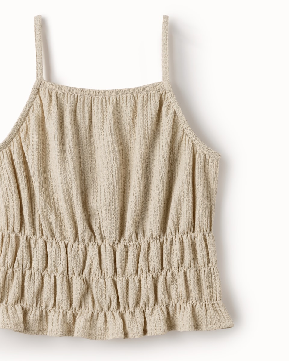 image 1 of F&F Girls 2-Piece Crinkle Textured Top and Tiered Skirt Set in Neutral