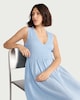 image 3 of F&F Shirred V Neck Midi Dress in Blue