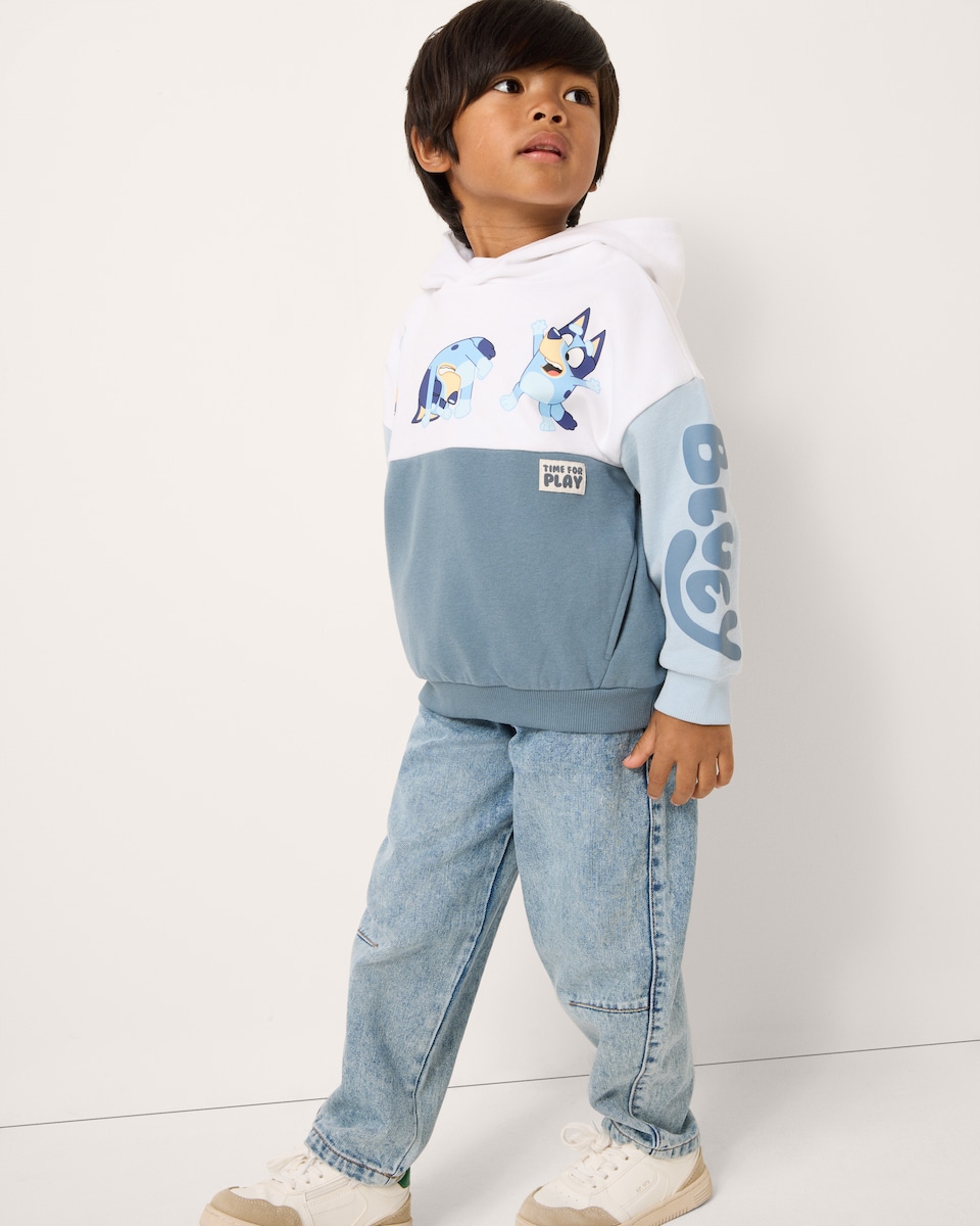 image 1 of Bluey Cotton Rich Colour Block Hoodie in Blue