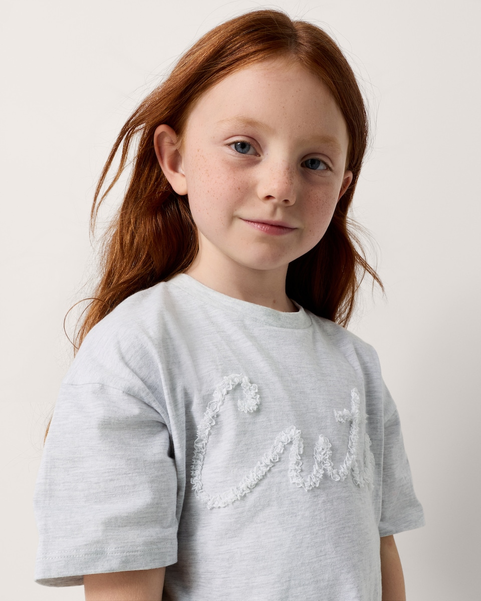 image 1 of F&F Girls Cotton Rich Slogan T-Shirt in Grey