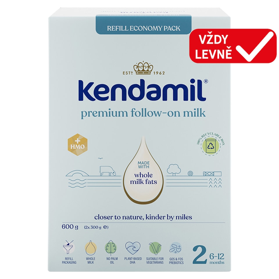 Kendamil Premium 2 HMO+ pokračovací mléčná kojenecká výživa v prášku 2 x 300g (600g)
