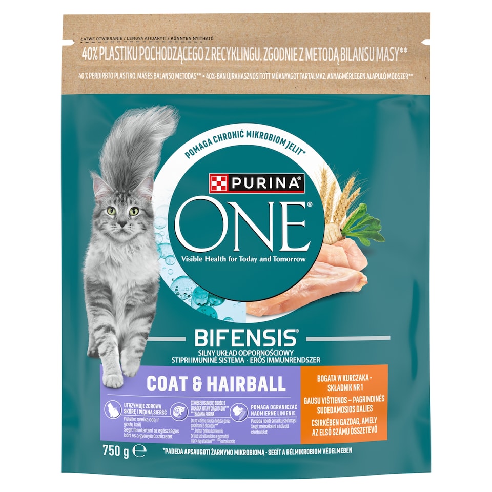 Purina One Coat & Hairball teljes értékű eledel felnőtt macskák számára csirkével és gabonával 750 g