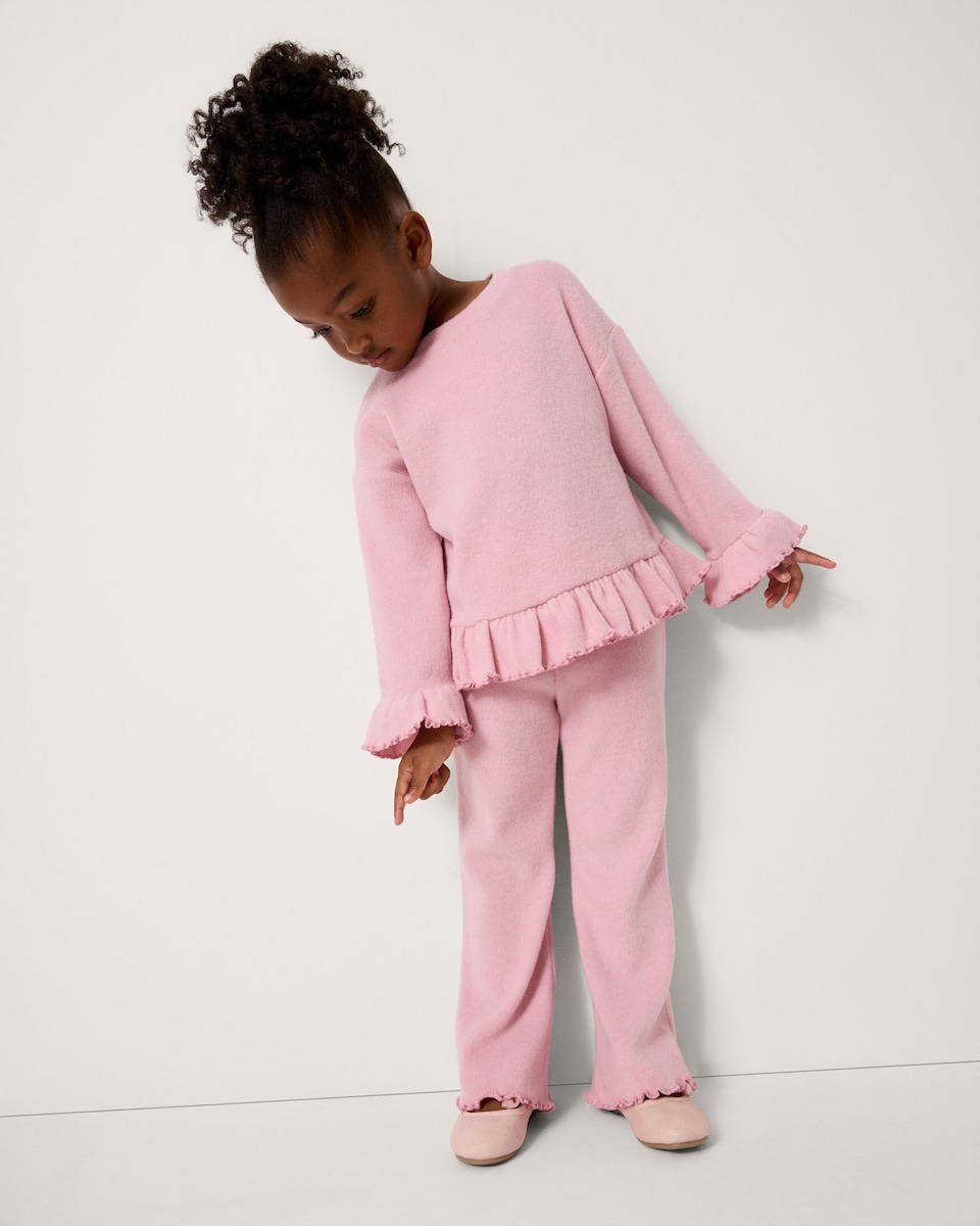 image 1 of F&F Girls Ruffle Trim Top and Trousers Set in Pink