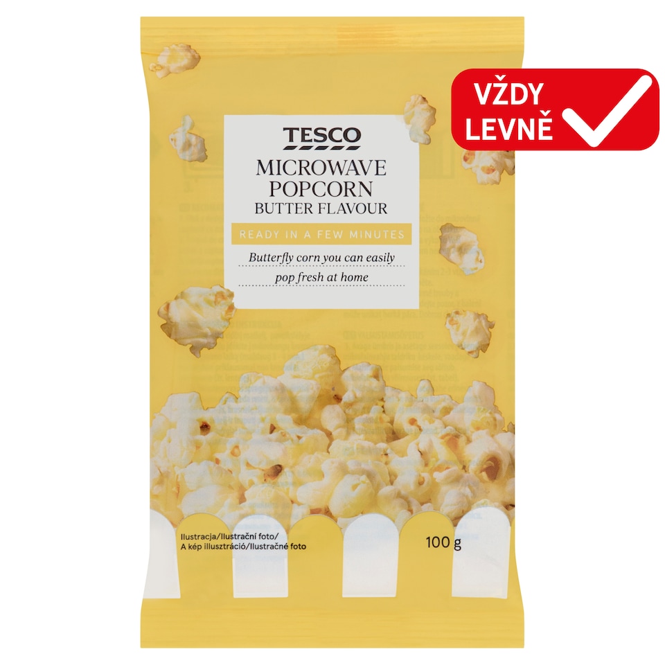 Tesco Popcorn do mikrovlnné trouby s máslovou příchutí 100g