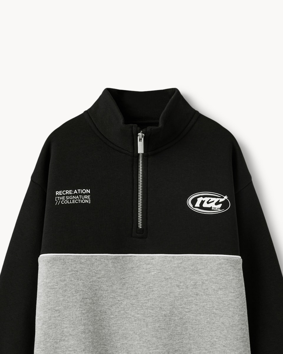 image 1 of F&F Boys Cotton Rich Colour Block Half Zip Sweatshirt and Joggers Set in Black