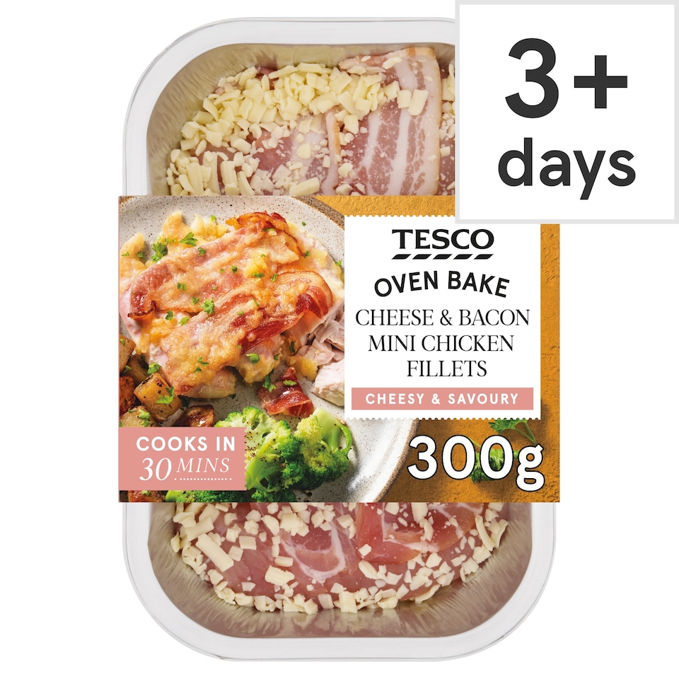 Tesco Cheese & Bacon Mini Chicken Fillets 300G
