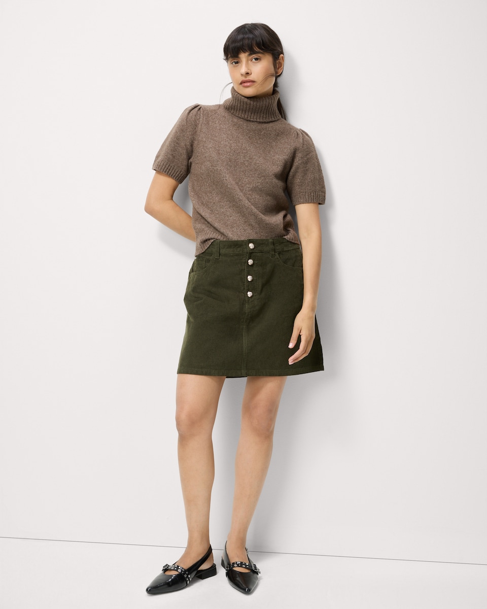 image 1 of F&F Pure Cotton Corduroy Mini Skirt in Olive