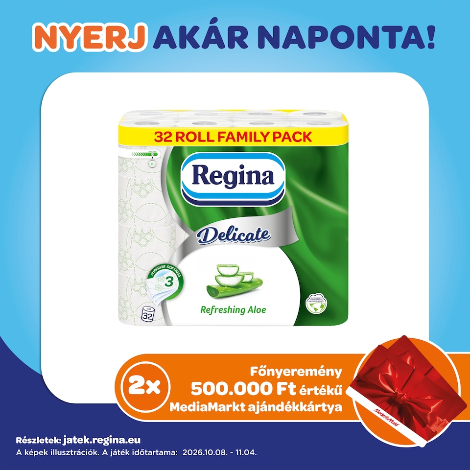 Regina Delicate Refreshing Aloe toalettpapír 3 rétegű 32 tekercs