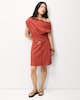 image 2 of F&F Ruched Belted Buckle Mini Dress in Brick