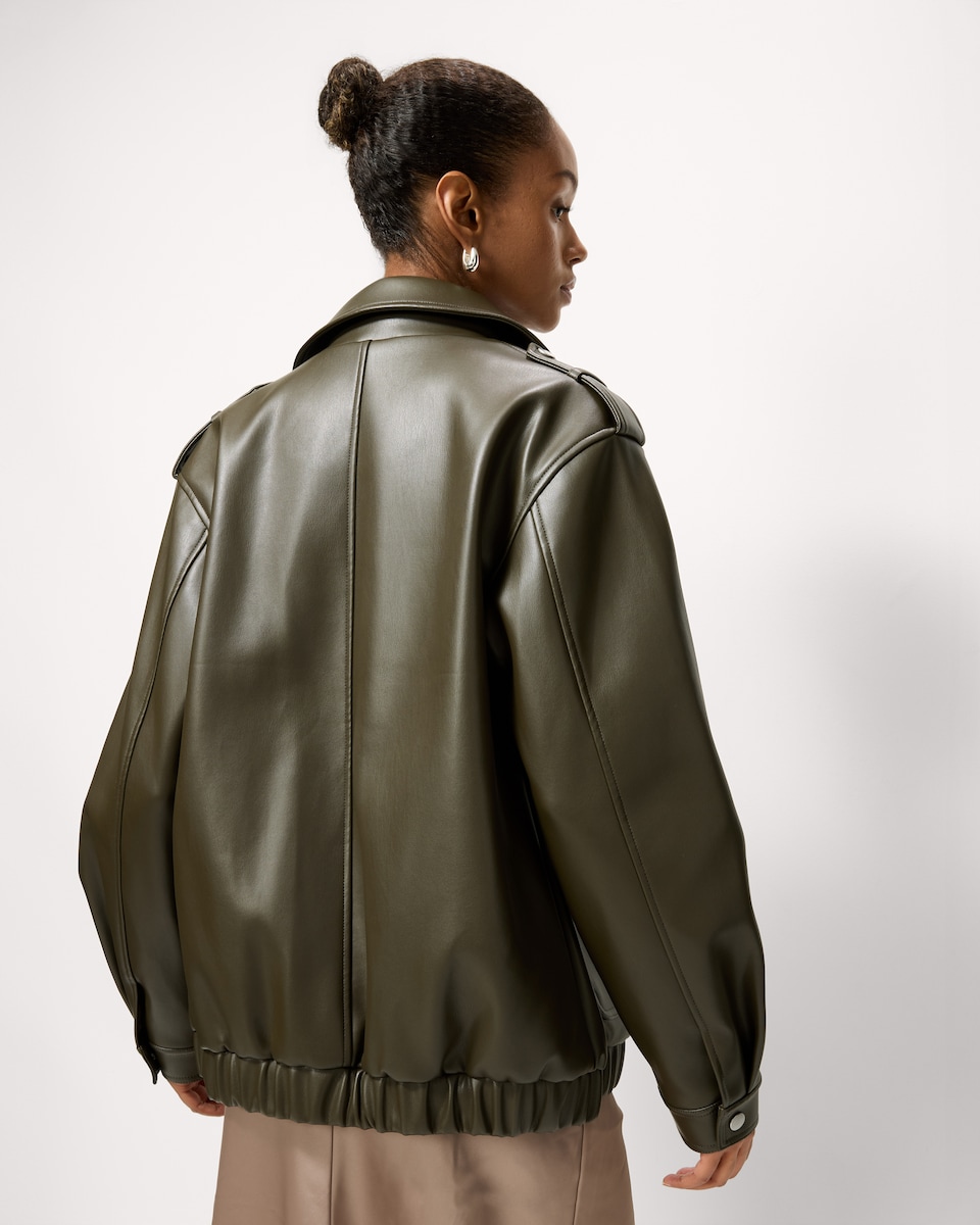 image 1 of F&F Faux Leather Patch Pocket Jacket in Khaki