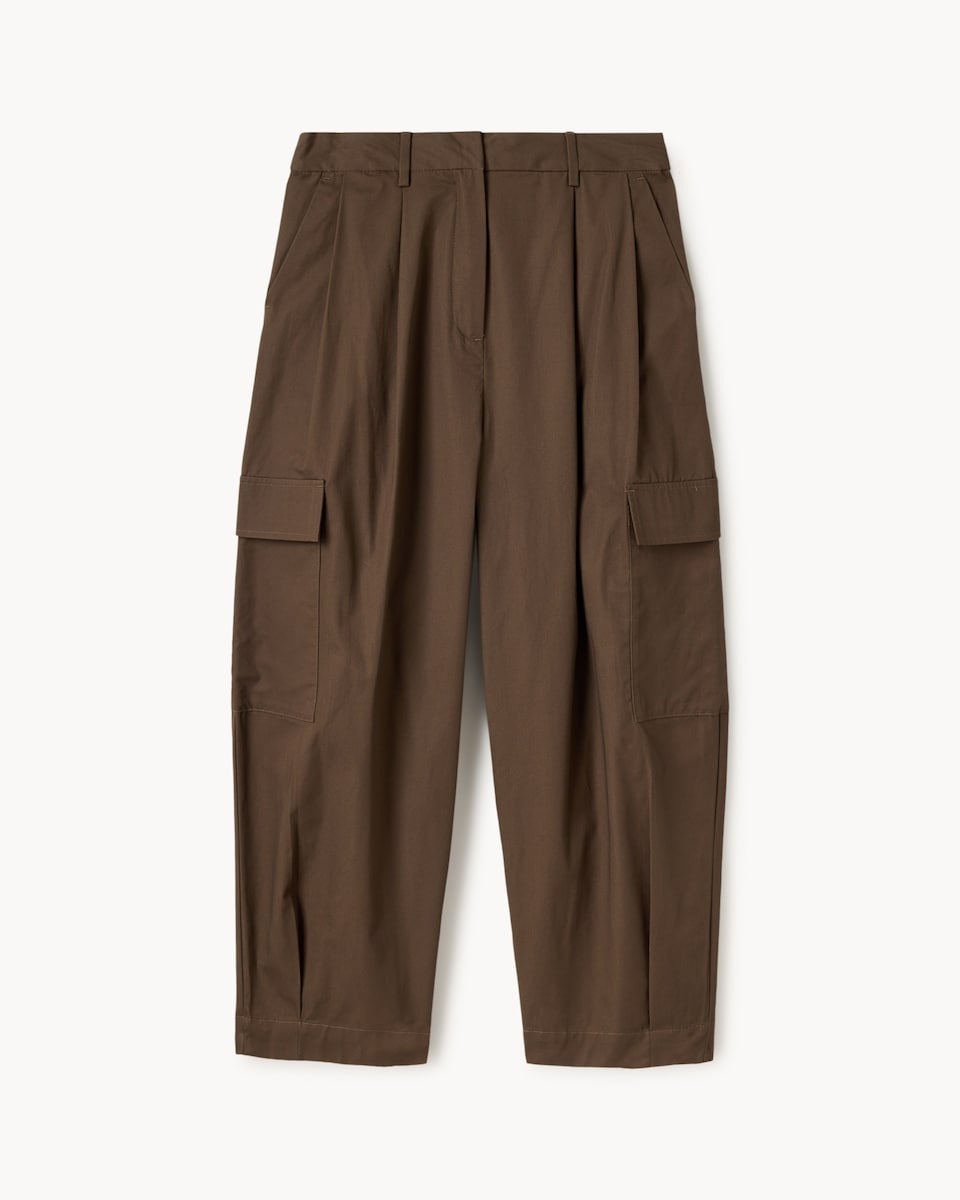 image 1 of F&F Pure Cotton Tailored Barrel Leg Trousers in Multi Brown
