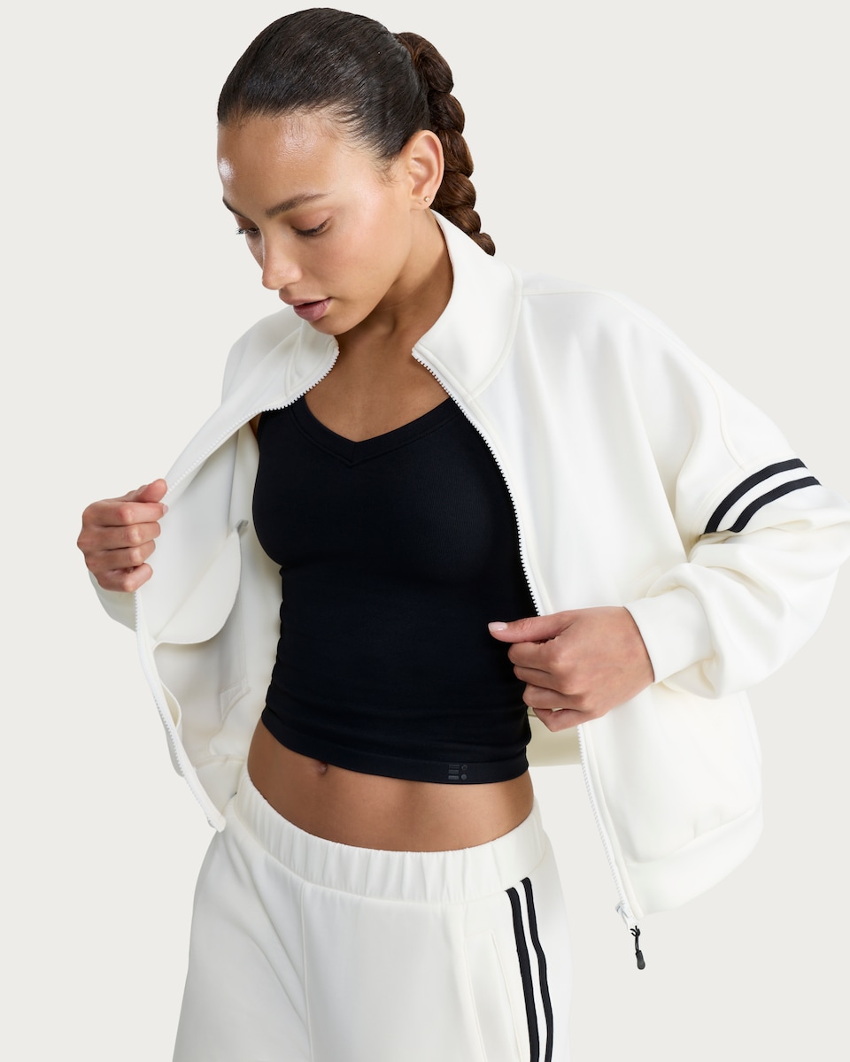 image 1 of F&F Active AFTERCLASS Side Stripe Zip Through Sweatshirt in Cream