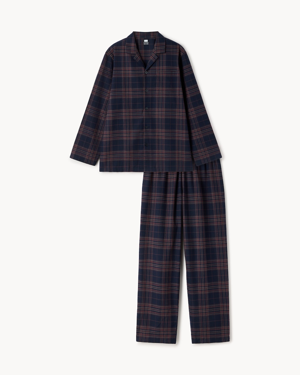 image 1 of F&F Pure Cotton Brushed Checked Revere Pyjama Set in Purple