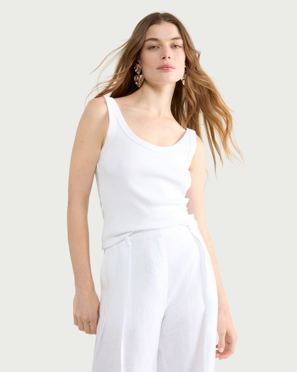 image 1 of F&F Cotton Rich Ribbed Scoop Neck Vest in White