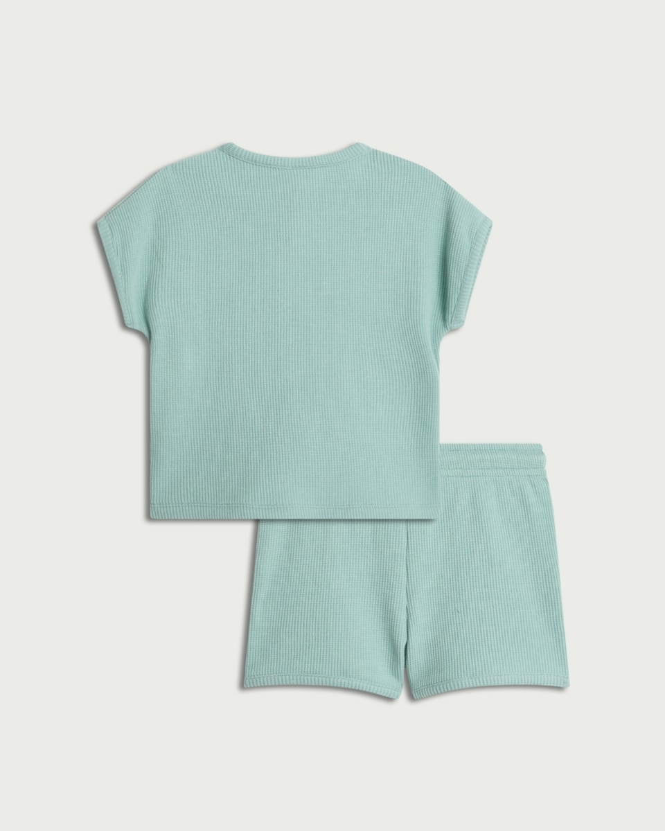 image 1 of F&F Baby 2-Piece Cotton Rich Textured Top and Shorts Set in Mint