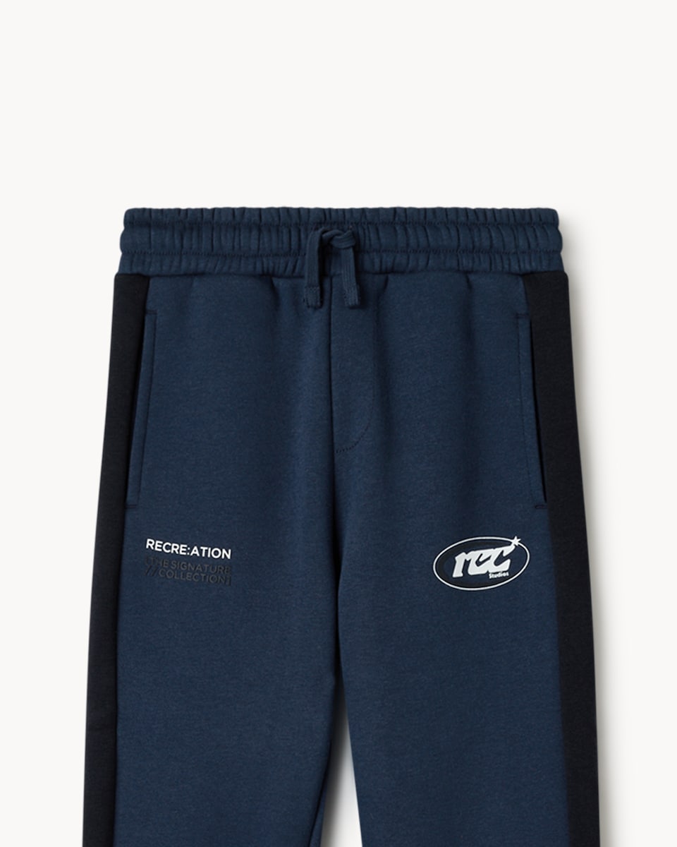image 1 of F&F Boys Cotton Rich Colour Block Hoodie and Joggers Set in Navy