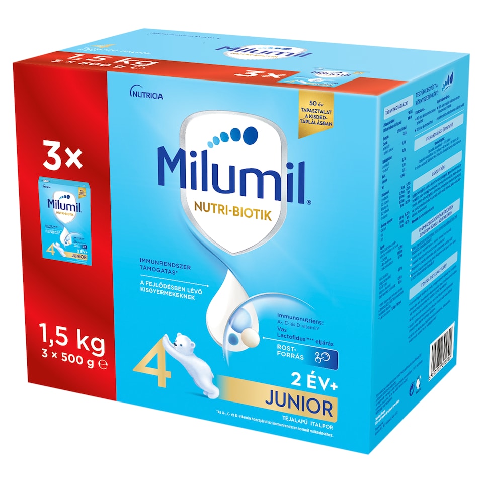 Milumil Nutri-Biotik 4 Junior tejalapú italpor 2 év+ 3 x 500 g (1,5 kg)  1. kép