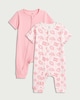 image 1 of F&F Baby 2-Pack Cotton Rich Short Sleeved Sleepsuits in Pink