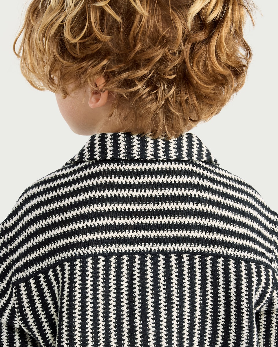 image 1 of F&F Boys Cotton Rich Striped Button-Up Shirt in Multi Black White