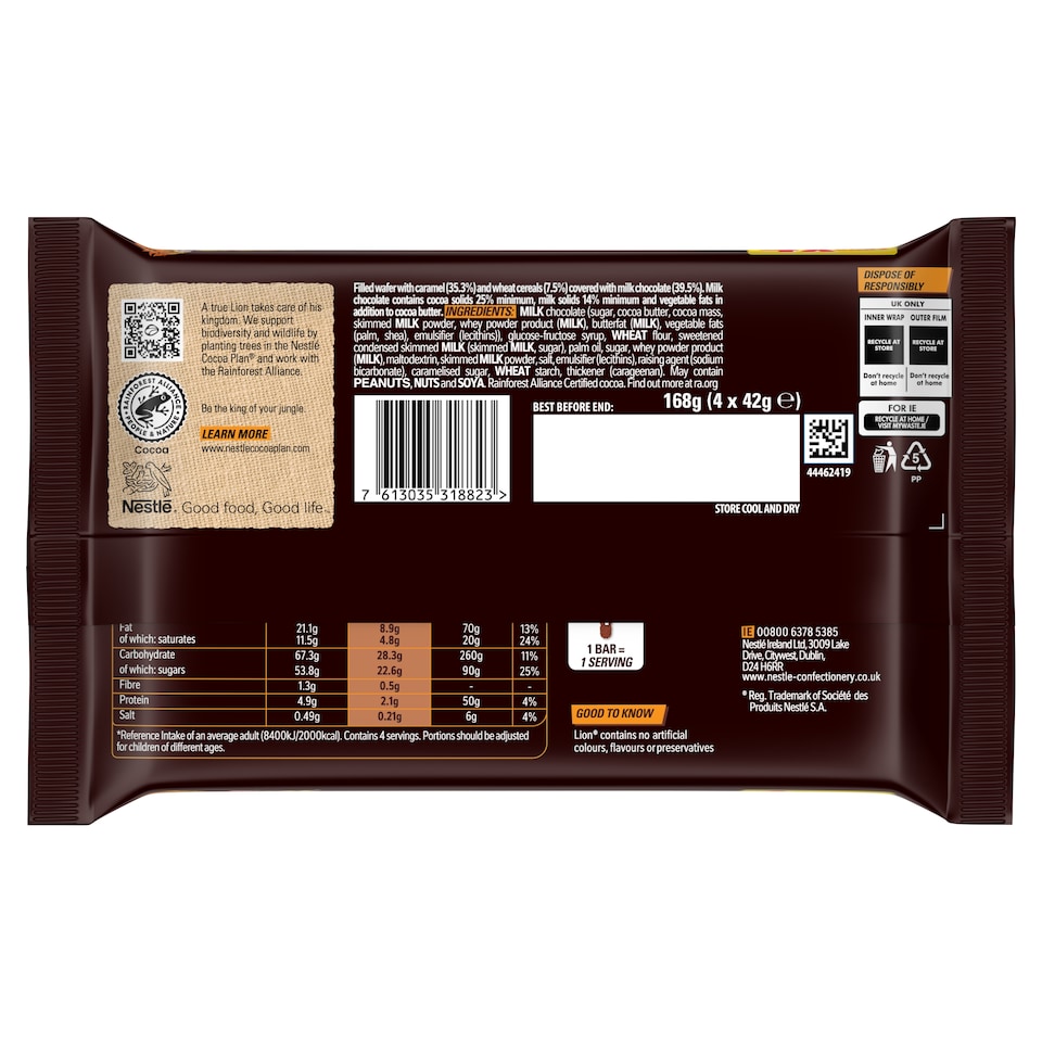 image 1 of Lion Milk Chocolate Bar Multipack 42g 4 Pack