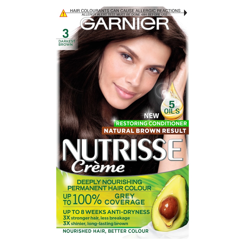 image 1 of Garnier Nutrisse 3 Darkest Brown Permanent Hair Dye