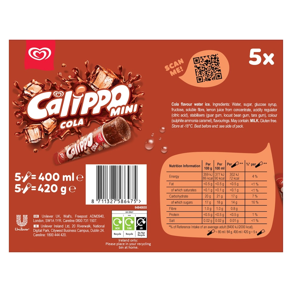 image 1 of Wall's Calippo Mini Cola Ice Lollies 5x80ml