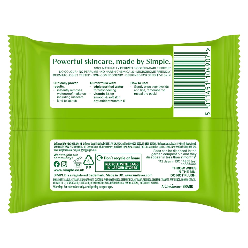 image 1 of Simple Kind To Eyes Eye Make-Up Remover Pads 30S