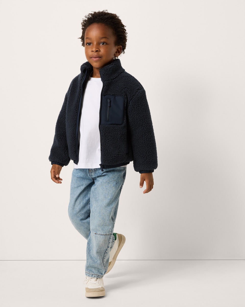image 1 of F&F Boys Borg Zip Up Jacket in Navy