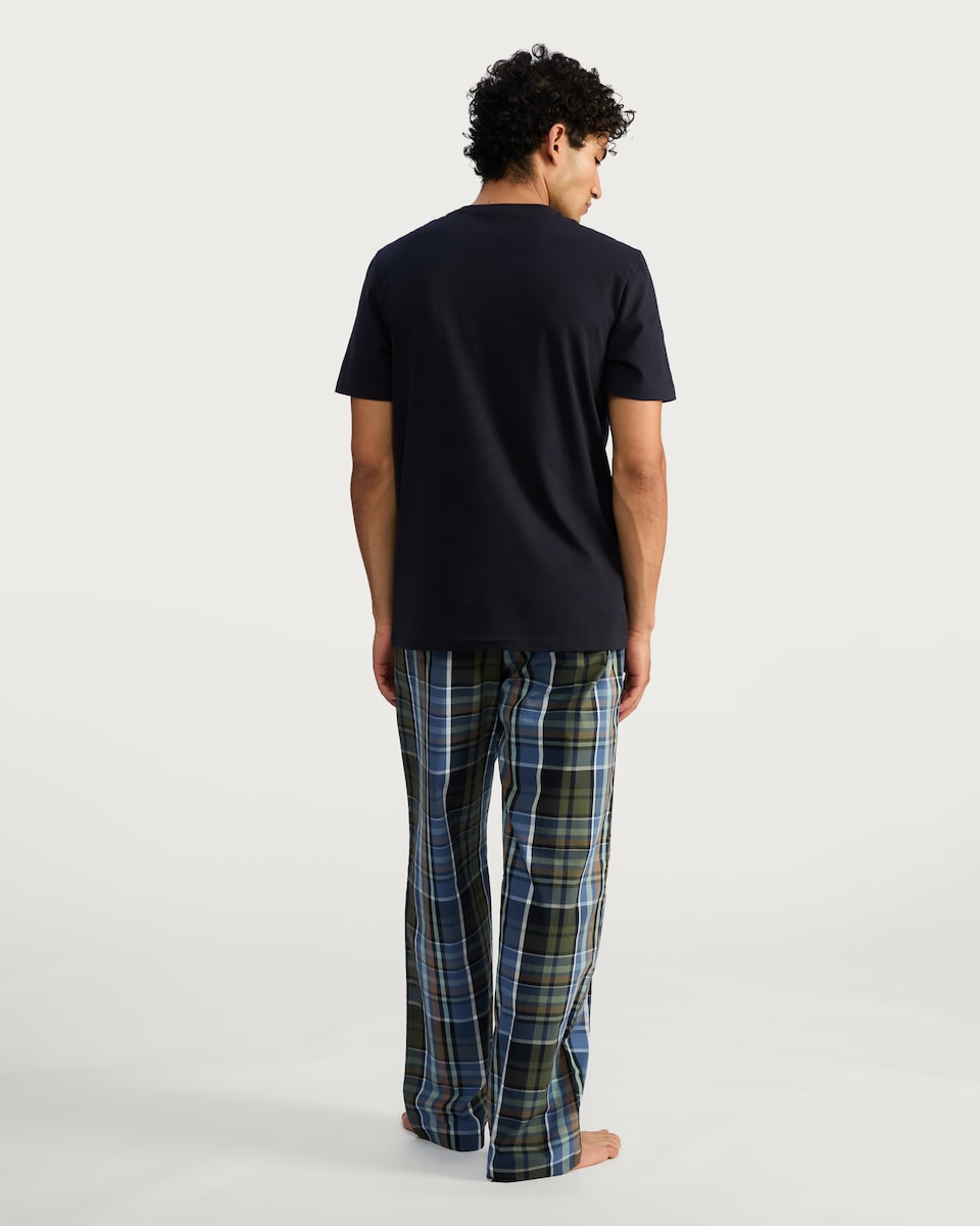image 1 of F&F Pure Cotton Check Print Pyjama Set in Navy