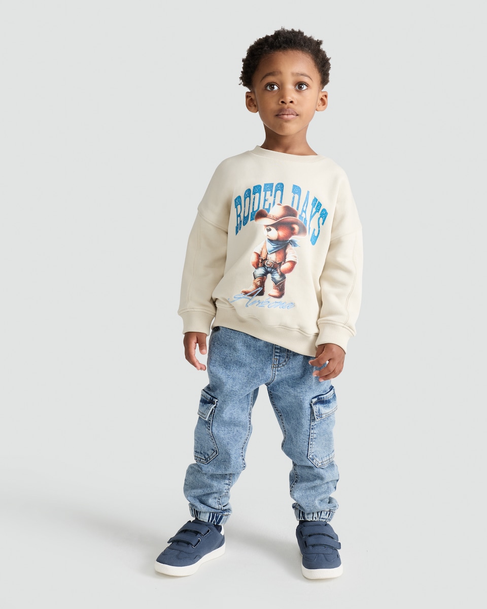 image 1 of F&F Boys Cotton Rich Rodeo Days Arizona Slogan Sweatshirt in Cream