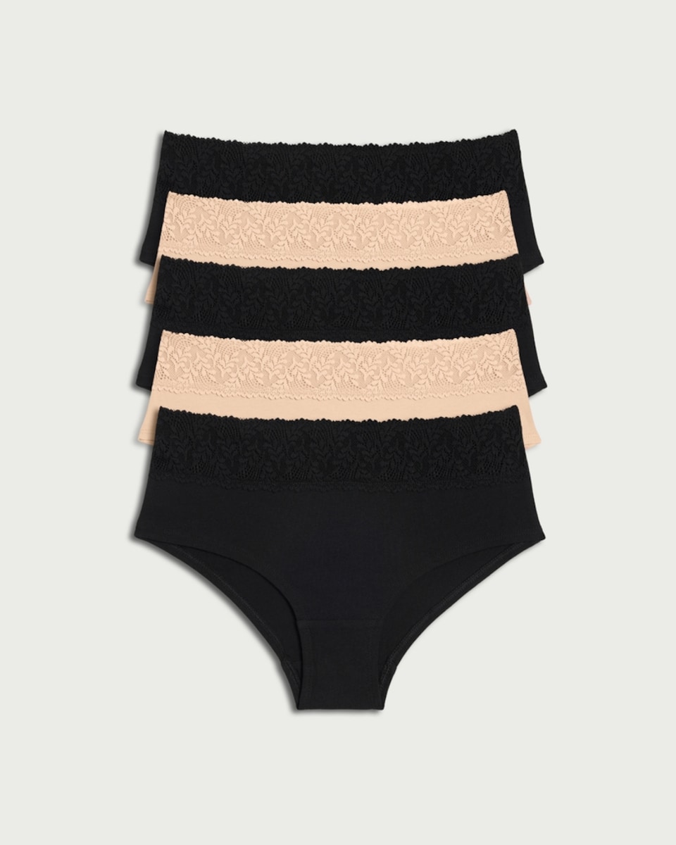 image 1 of F&F 5-Pack Cotton Rich Lace Trim Full Briefs in Multi