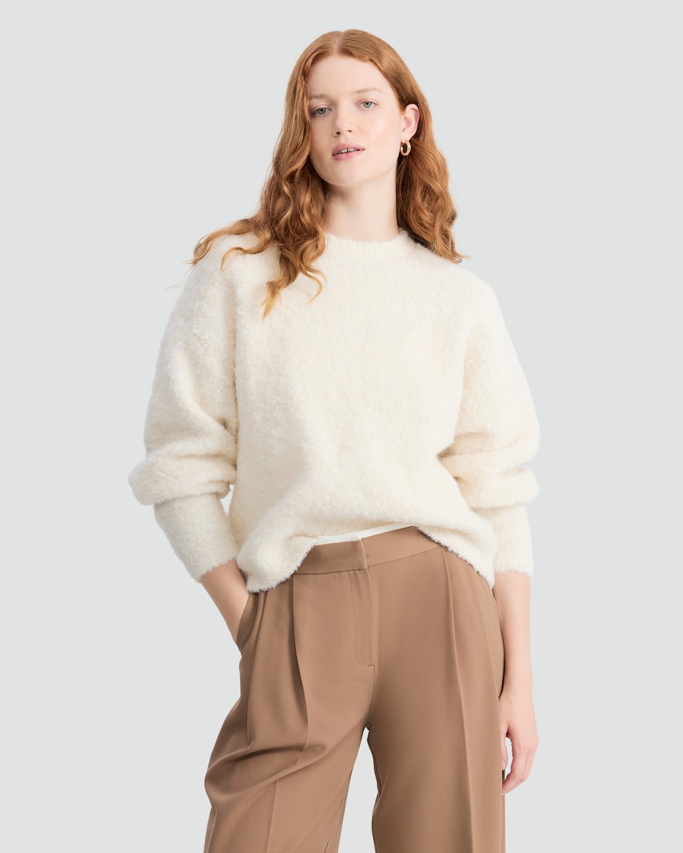 image 1 of F&F Textured Knitted Crew Neck Jumper with Wool in Cream