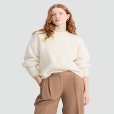 F&F Textured Knitted Crew Neck Jumper with Wool in Cream