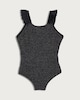 image 1 of F&F Girls Metallic Crinkle Textured Swimsuit in Black