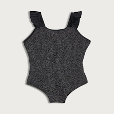 F&F Girls Metallic Crinkle Textured Swimsuit in Black