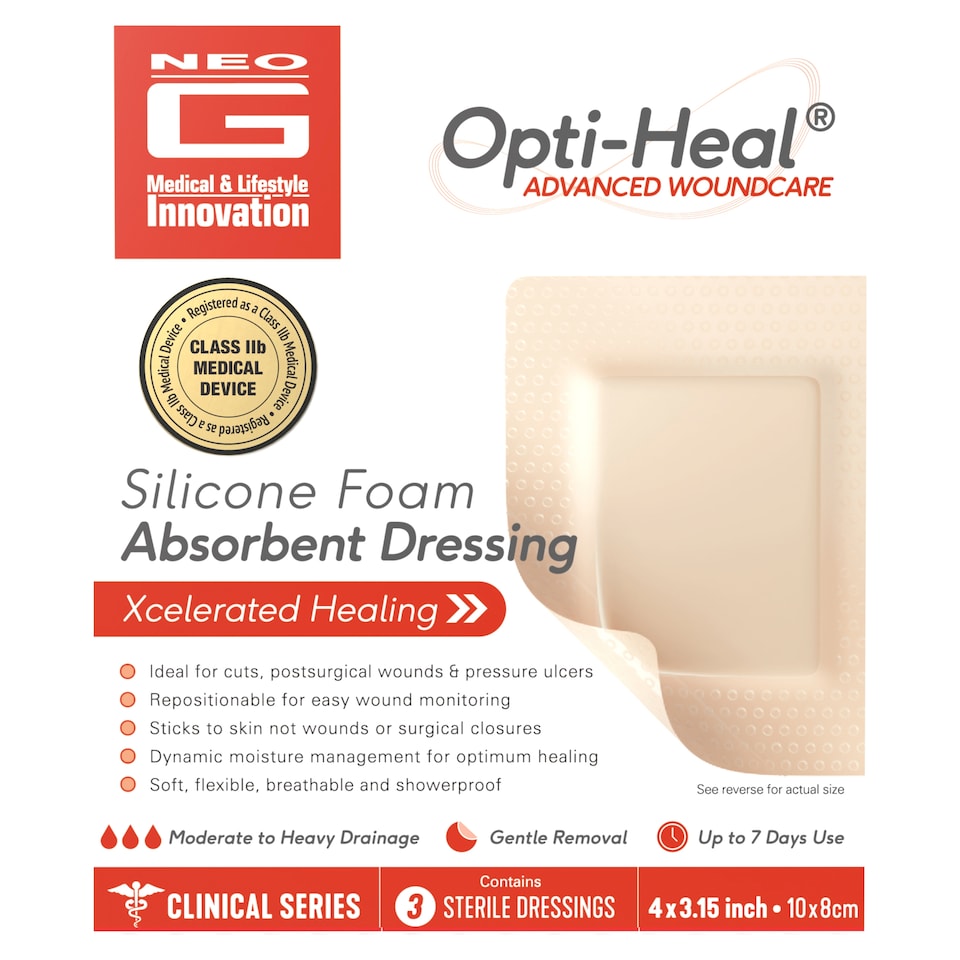 Neo G Opti-heal Silicone Foam Wound Dressing Pk3
