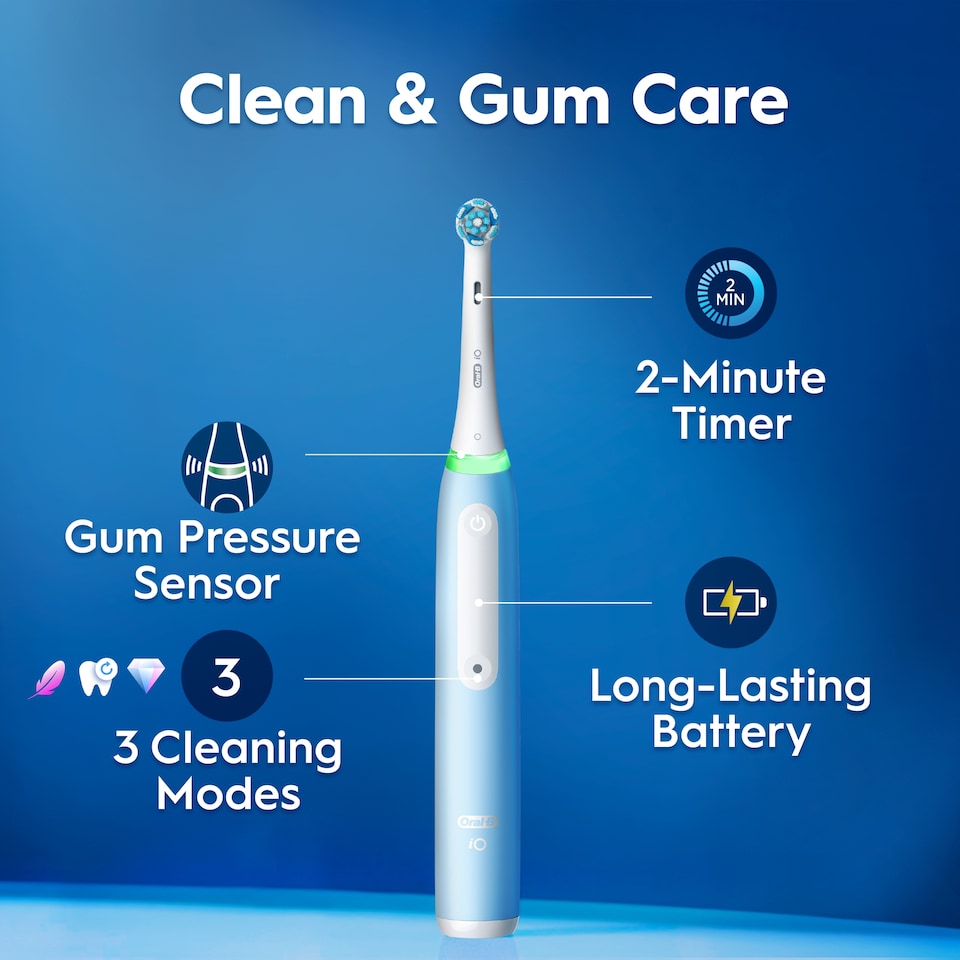 image 1 of Oral-B iO3 Ice Blue Electric Toothbrush + Travel Case