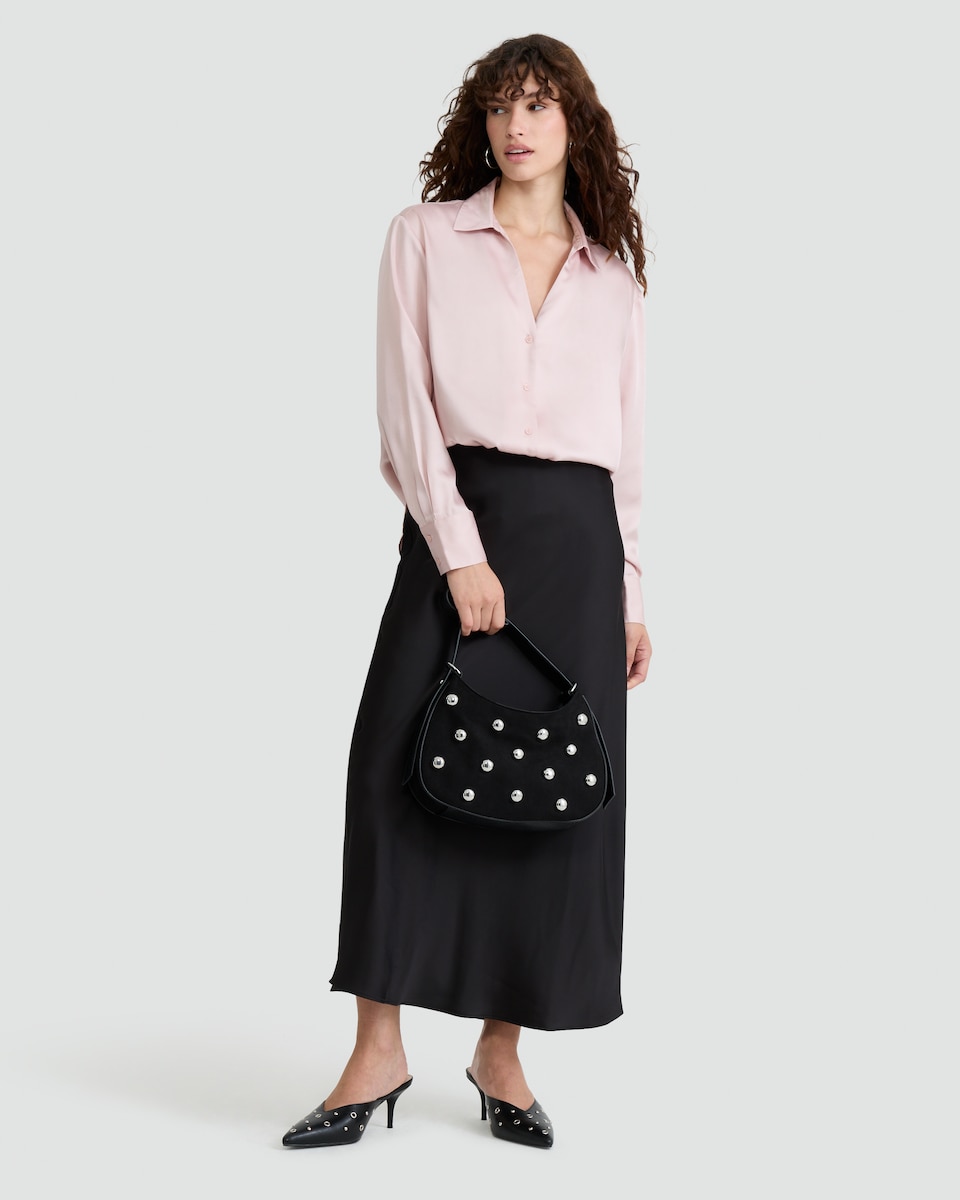 image 1 of F&F Satin Button Up Shirt in Pink