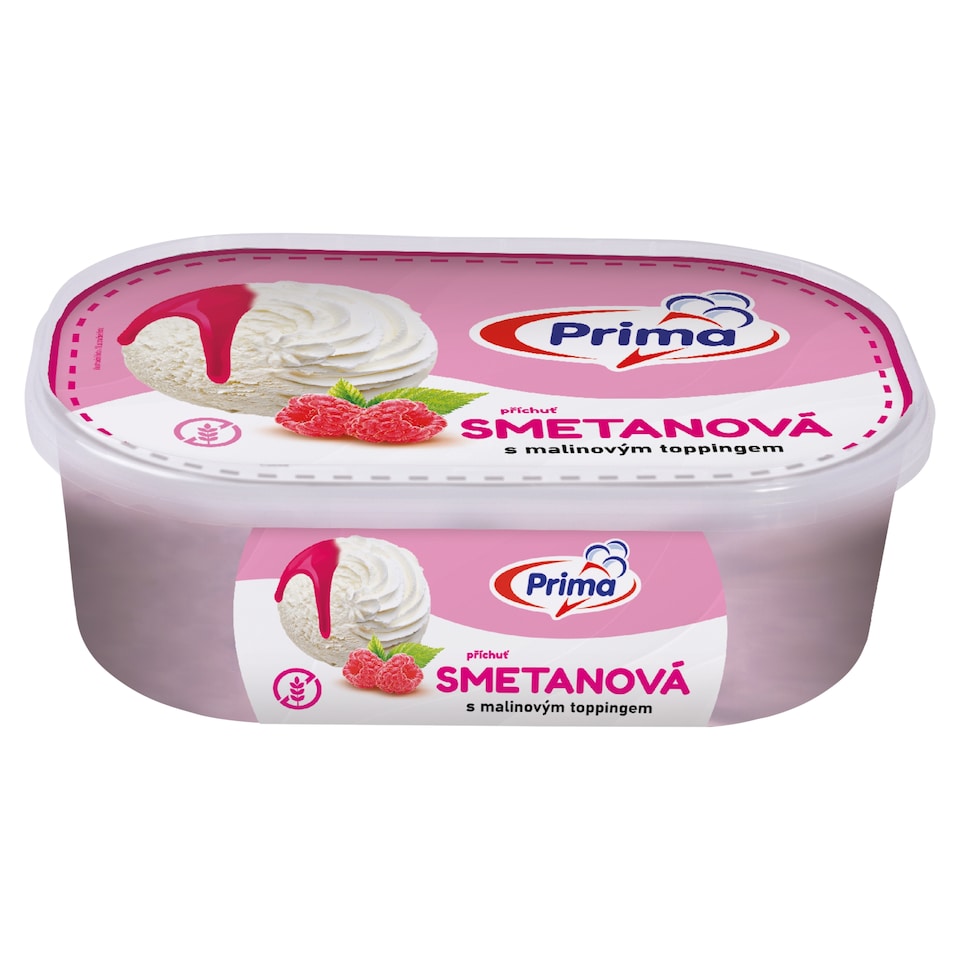 Prima Mrazený krém so smotanovou príchuťou a malinovým toppingom 900 ml