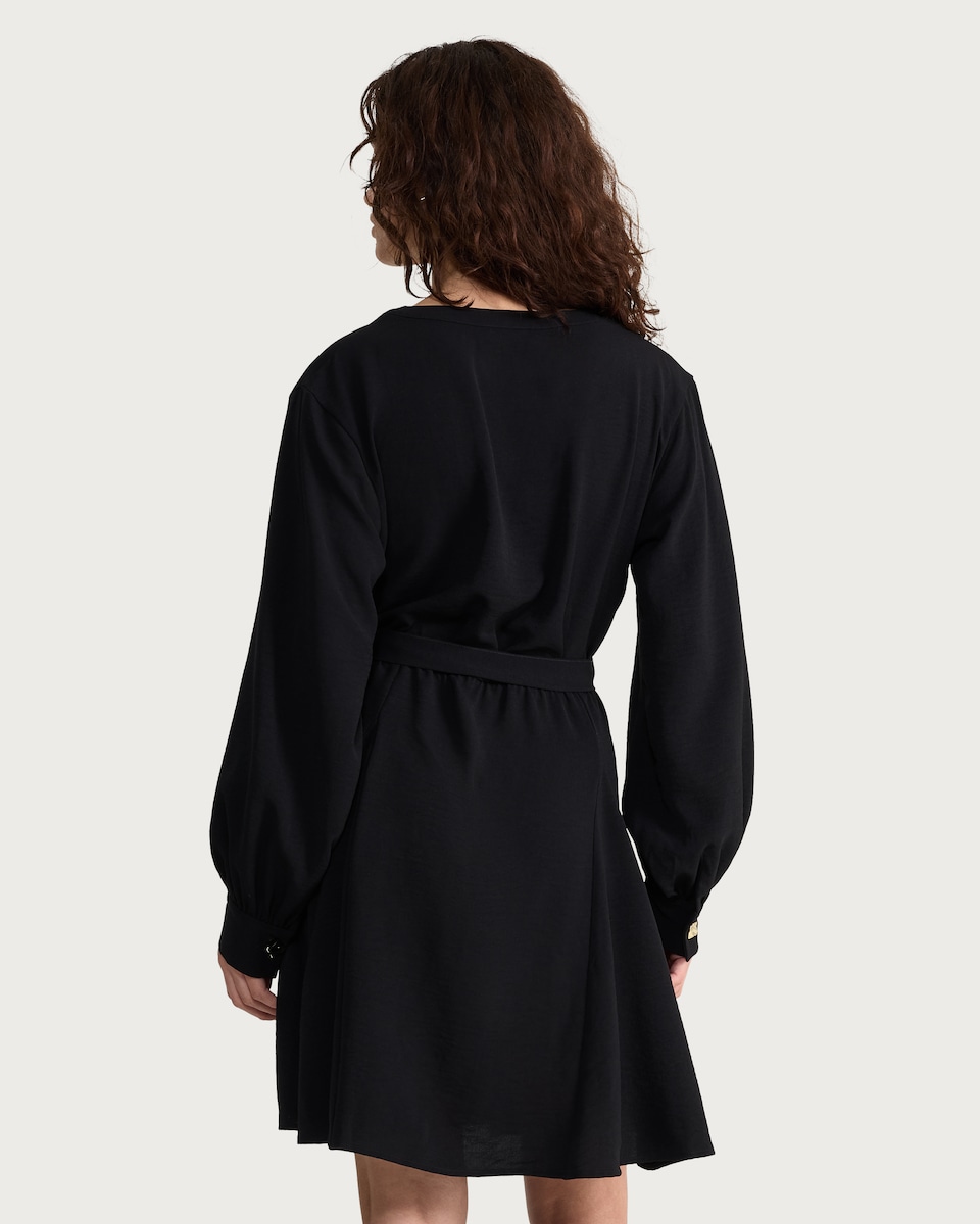 image 1 of F&F Long Sleeved Belted Button Up Dress in Black